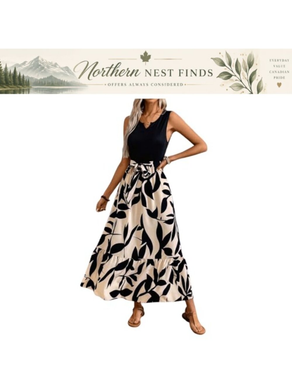 GORGLITTER Women's Bow Patchwork Maxi Dress Ruffle Sleeveless Tie Front Flowy
